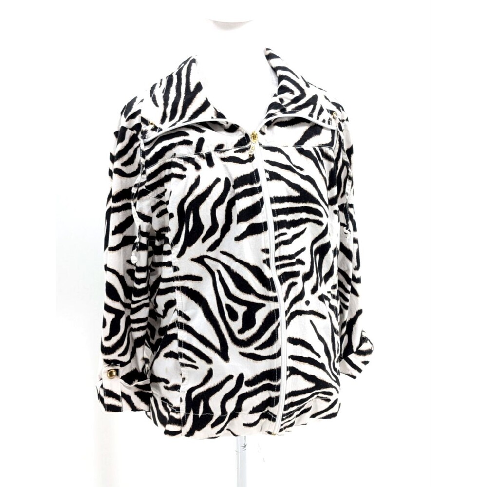 Studio Works Zebra Animal Print Full Zip Lightweight Boho Jacket Pockets Size L